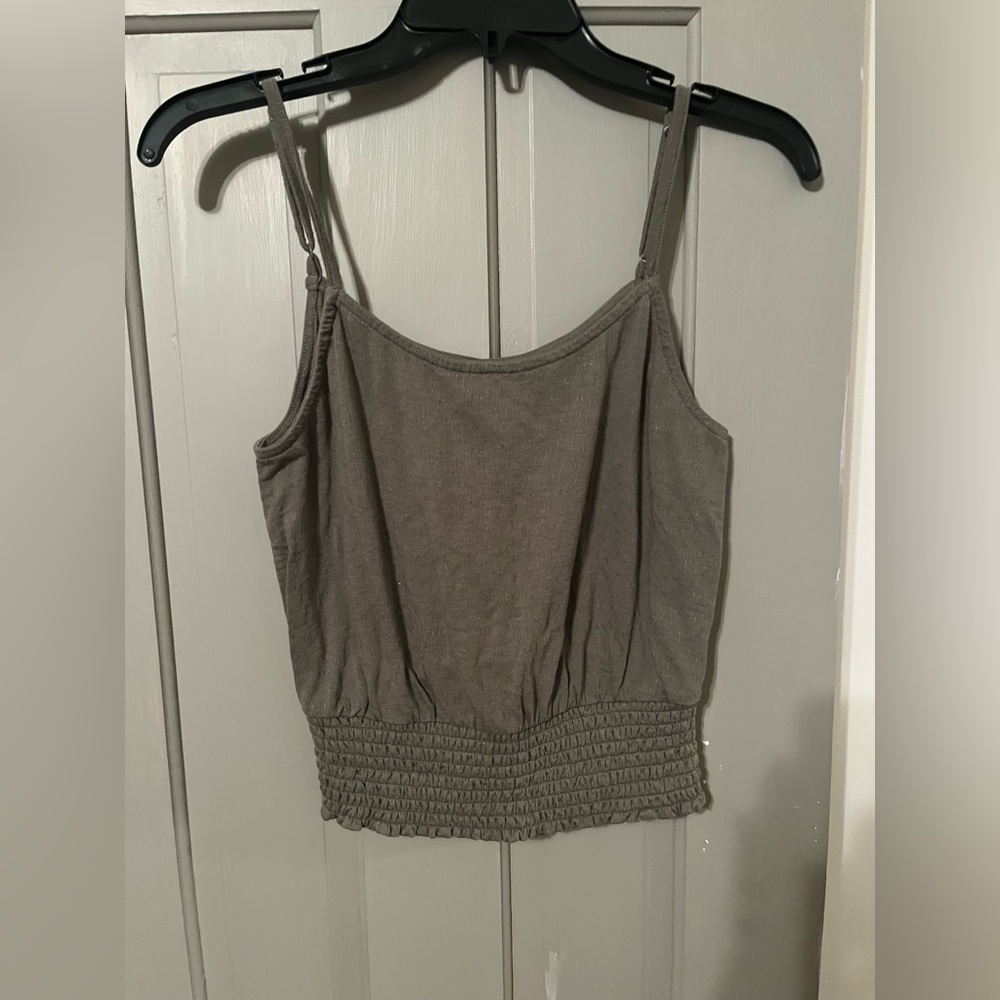 Mudd army green tank with rouching at the bottom
